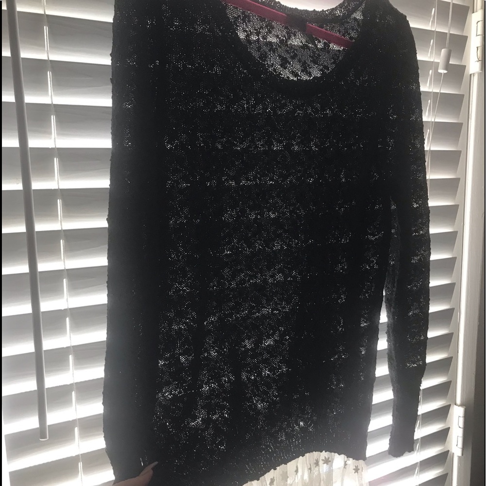 Beautiful black Day Trip sweater, lace trim, sz M